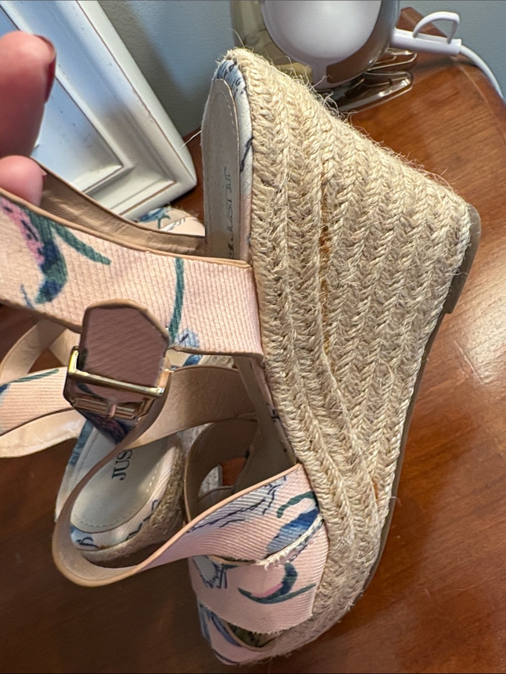 JustFab Pink Floral Espadrille Wedge Sandals - Picture 9 of 10